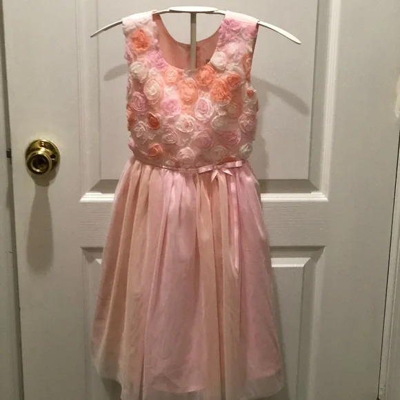 open lace back dress Jona Michelle Baby Girl Pink Floral Tulle Party Dress Sleeveless Size 6 main image 1